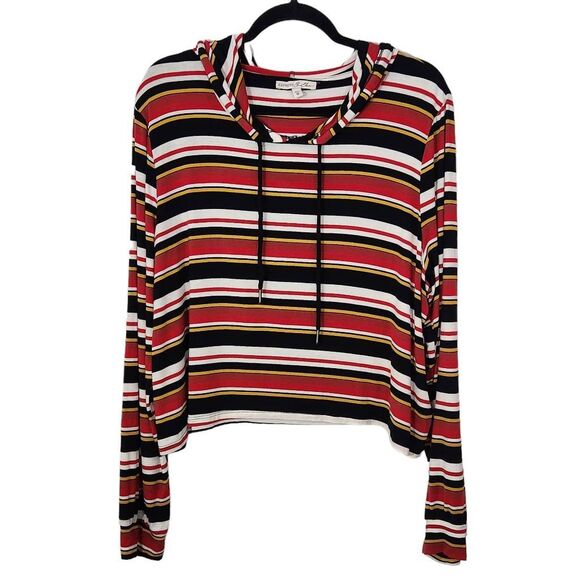 Express Red Stripe Cropped Hoodie Size XL Striped Knit Top with Hoodie - Picture 1 of 7